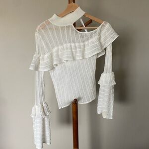 Self-Portrait One Shoulder Lace Ruffle Blouse
